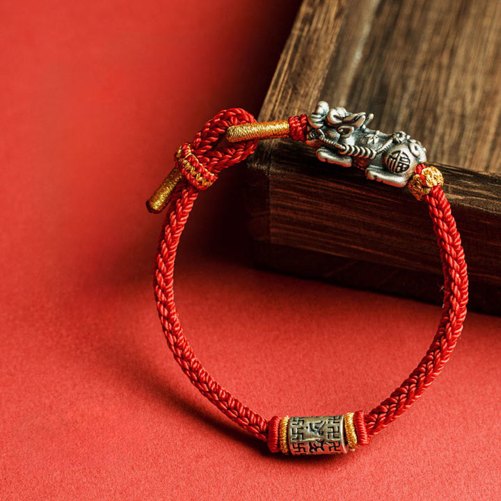 Buddha Stones 925 Sterling Silver Pixiu Om Mani Padme Hum Protection String Bracelet - image 3