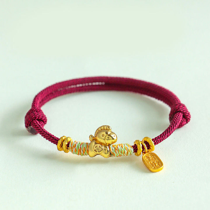 Buddha Stones Year Of The Horse Red String Black String Lucky Fortune Charm Braided Connection Bracelet - DarkRed String(Wrist Circumference: 15-19cm) - image 8