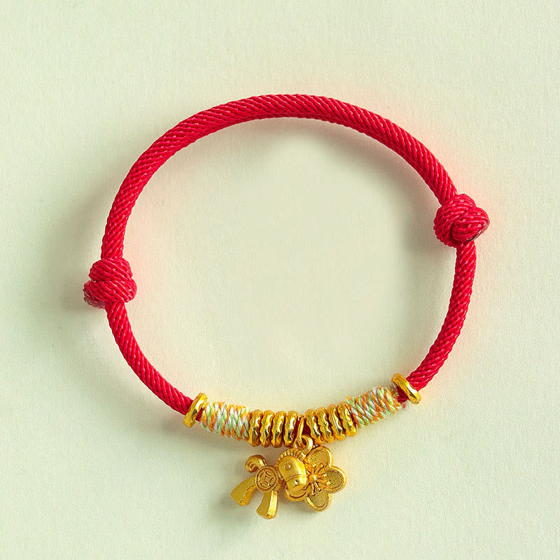 Buddha Stones Year Of The Horse Flower Charm Red String Connection Handmade Bracelet - Red String(Wrist Circumference: 15-19cm) - image 0