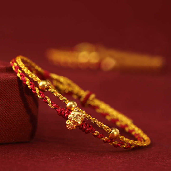 Buddha Stones 999 Gold Beads Year Of The Horse Double Wrap Golden Red String Luck Bracelet - image 9