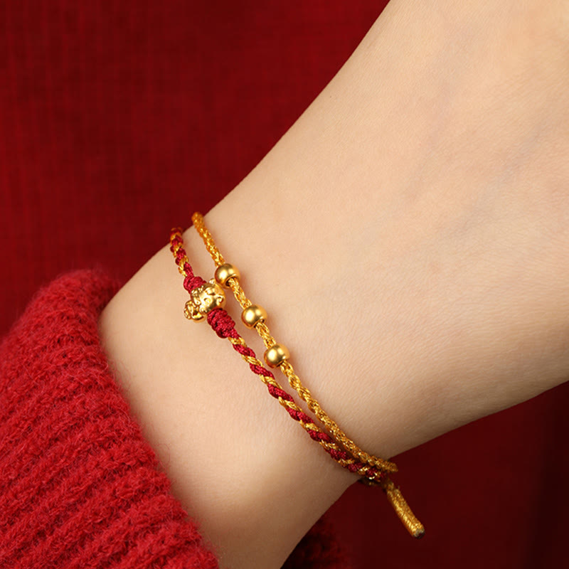 Buddha Stones 999 Gold Beads Year Of The Horse Double Wrap Golden Red String Luck Bracelet - image 18