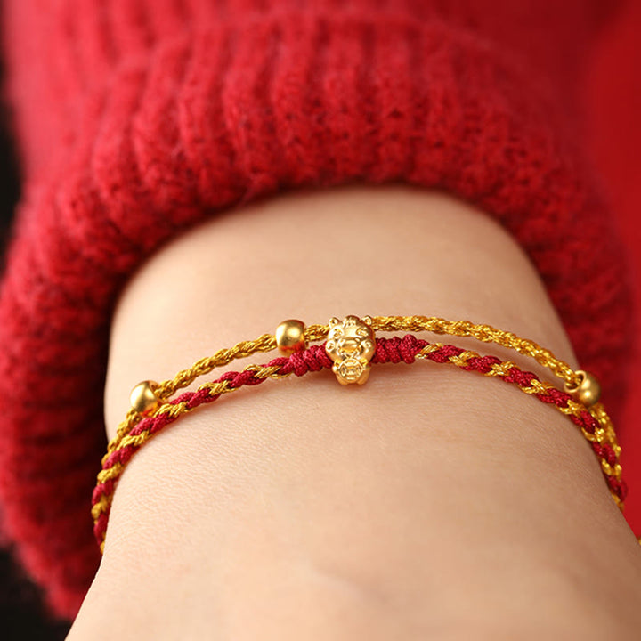 Buddha Stones 999 Gold Beads Year Of The Horse Double Wrap Golden Red String Luck Bracelet - image 15