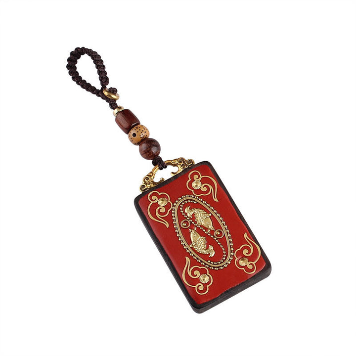 Buddha Stones Ebony Flower Koi Fish Fu Character Button Rope Key Chain - image 3