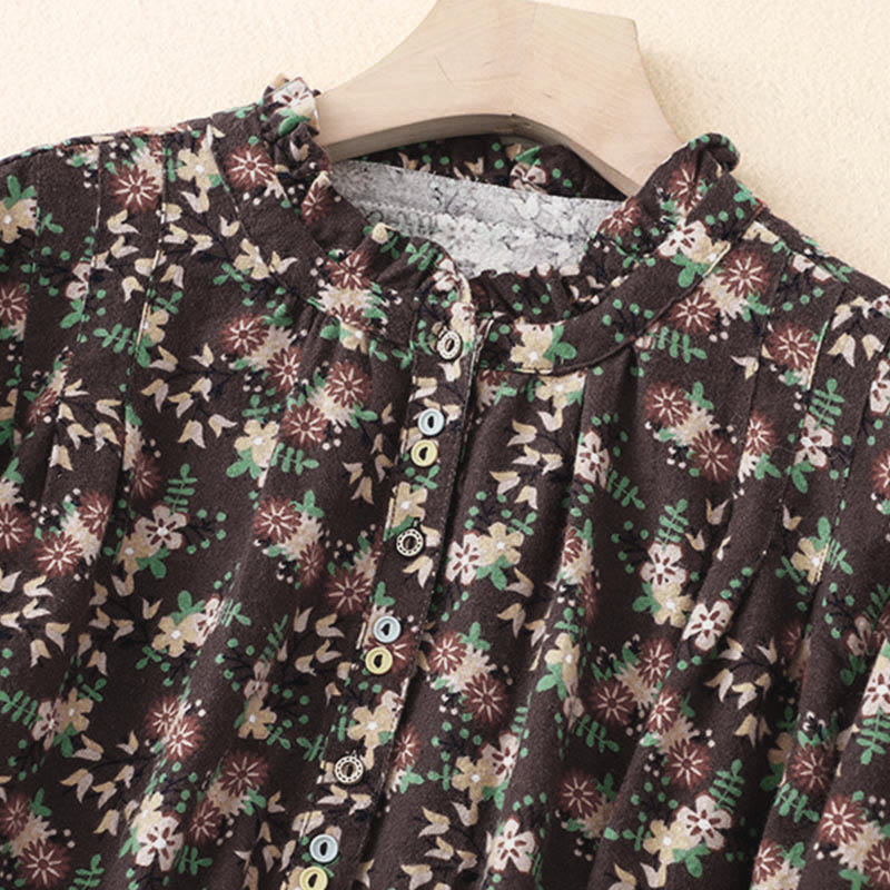Buddha Stones Fall Floral Print Buttons Down Design Women's Cotton Long Sleeve Shirt - image 24