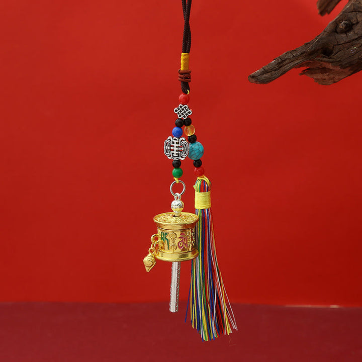 Buddha Stones Prayer Wheel Om Mani Padme Hum Colorful Tassels Purity Key Chain - Light Gold - image 8