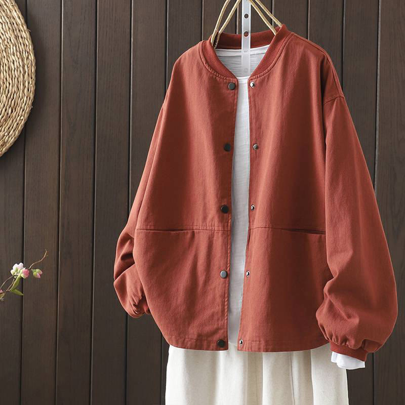 Buddha Stones Fall Button Down Women's Long Sleeve Outerwear Jacket With Pockets - Tomato - US14，UK/AU18，EU46 (2XL) - image 0