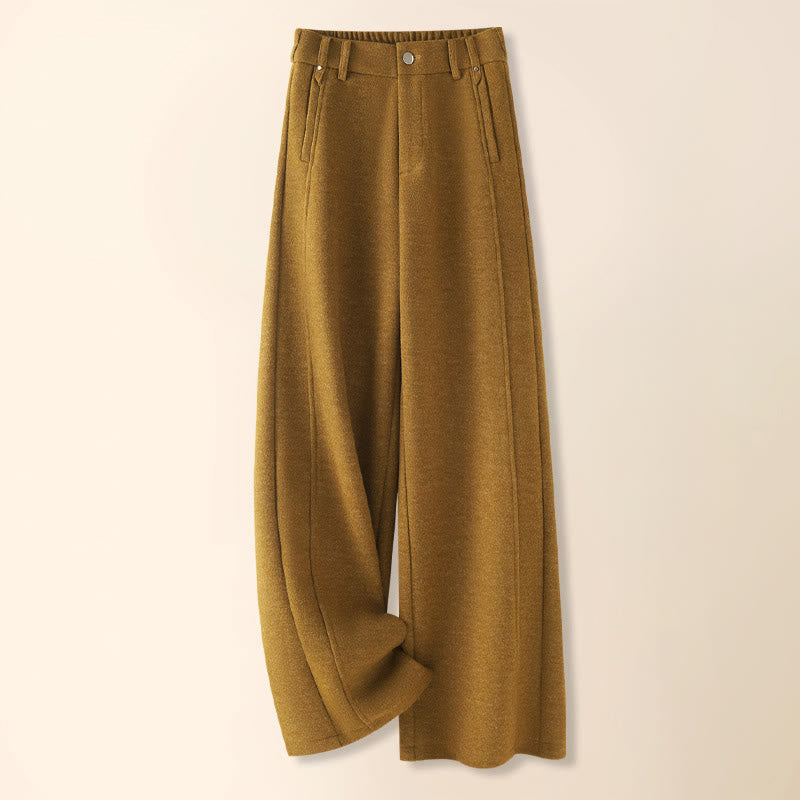 Buddha Stones Plain Button Cotton Thick Wool Women's Wide Leg Pants With Pockets - Goldenrod - US12，UK/AU16，EU44 (3XL) - image 5