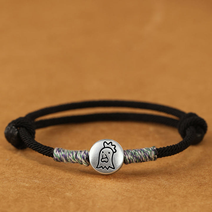 Buddha Stones 999 Sterling Silver Year Of The Horse Chinese Zodiac String Braided Luck Bracelet - Rooster Black String - 19-23cm - image 52