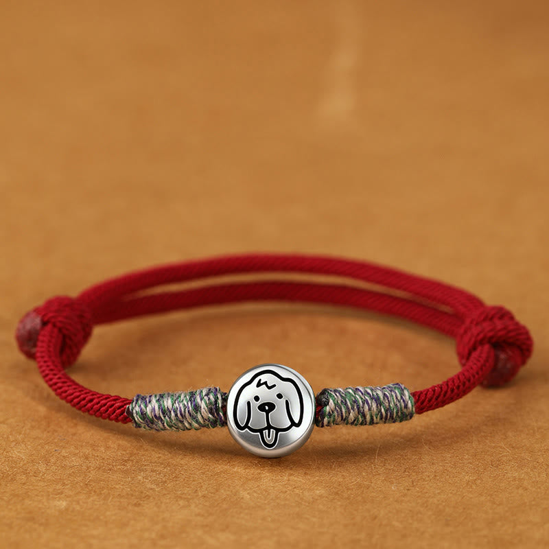 Buddha Stones 999 Sterling Silver Year Of The Horse Chinese Zodiac String Braided Luck Bracelet - Dog Darkred String - 19-23cm - image 27