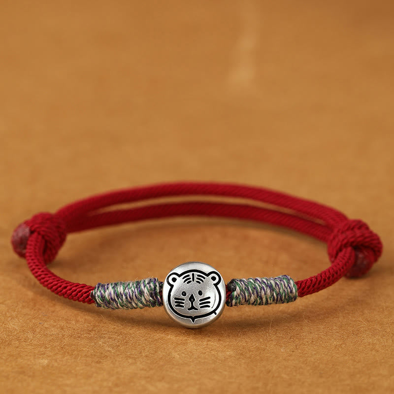 Buddha Stones 999 Sterling Silver Year Of The Horse Chinese Zodiac String Braided Luck Bracelet - Tiger Darkred String - 19-23cm - image 20
