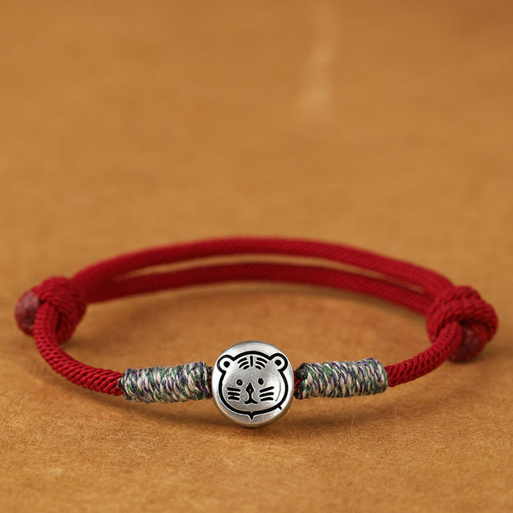Buddha Stones 999 Sterling Silver Year Of The Horse Chinese Zodiac String Braided Luck Bracelet - Tiger Darkred String - 19-23cm - image 20