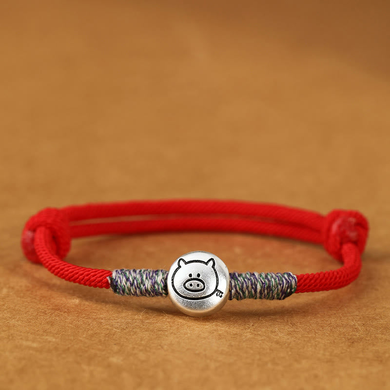 Buddha Stones 999 Sterling Silver Year Of The Horse Chinese Zodiac String Braided Luck Bracelet - Pig Red String - 19-23cm - image 42