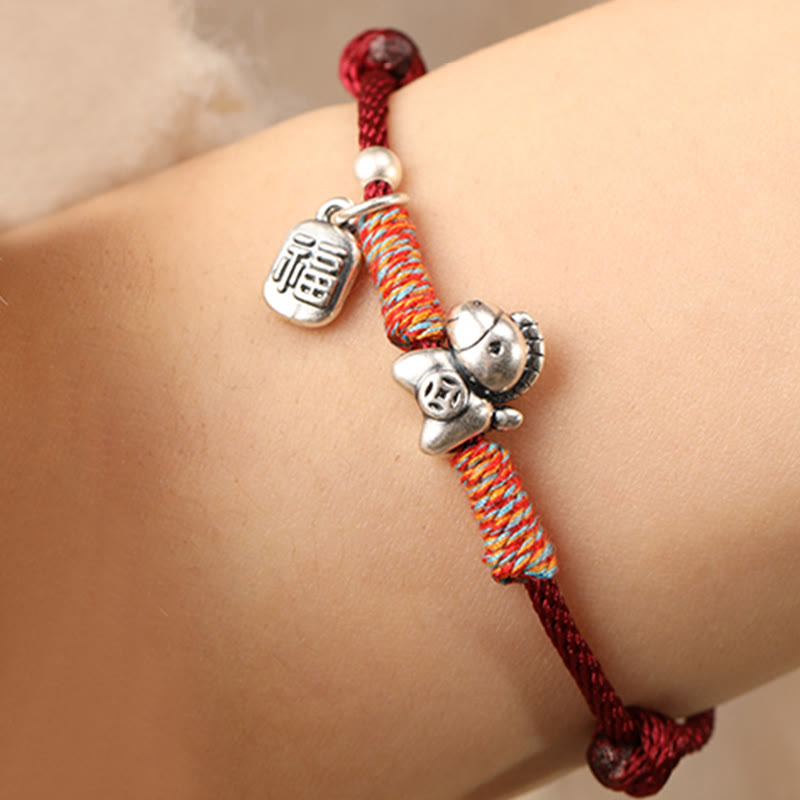 Buddha Stones 999 Sterling Silver Year Of The Horse Fu Character Charm String Braided Luck Bracelet - image 12