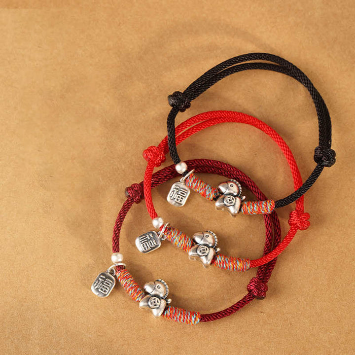 Buddha Stones 999 Sterling Silver Year Of The Horse Fu Character Charm String Braided Luck Bracelet - image 21