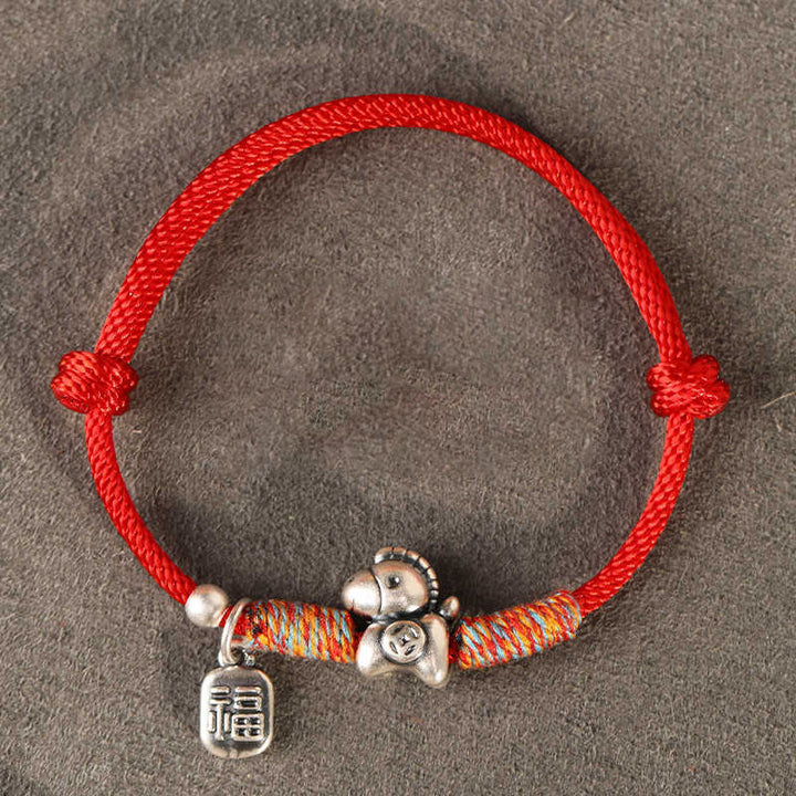 Buddha Stones 999 Sterling Silver Year Of The Horse Fu Character Charm String Braided Luck Bracelet - Red String(Wrist Circumference: 14-18cm) - image 19