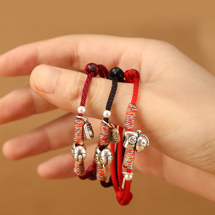 Buddha Stones 999 Sterling Silver Year Of The Horse Fu Character Charm String Braided Luck Bracelet - image 22