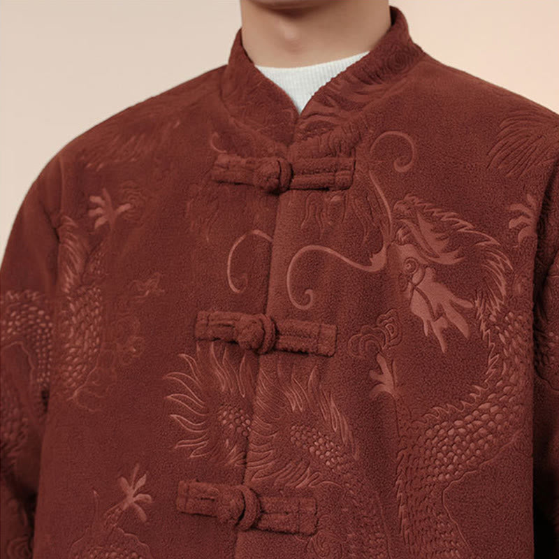 Buddha Stones 2Pcs Fall Winter Men's Tang Suit Dragon Frog-Button Cotton Long Sleeve Jacket Pants Set - image 18