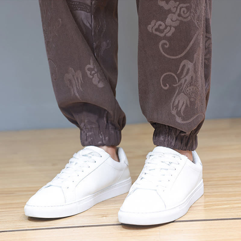 Buddha Stones 2Pcs Fall Winter Men's Tang Suit Dragon Frog-Button Cotton Corduroy Long Sleeve Jacket Pants Set With Pockets - image 11