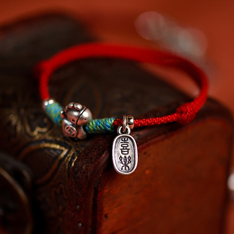 Buddha Stones 999 Sterling Silver Year Of The Horse 925 Sterling Silver Peace And Joy Charm String Braided Luck Bracelet Anklet - image 5