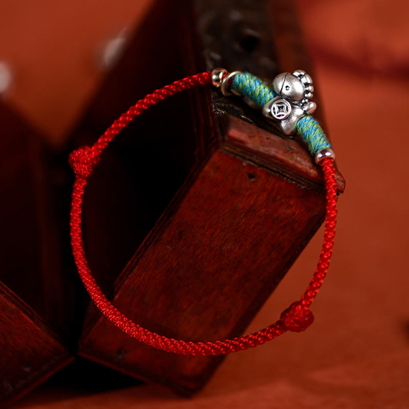 Buddha Stones 999 Sterling Silver Year Of The Horse 925 Sterling Silver Peace And Joy Charm String Braided Luck Bracelet Anklet - image 6