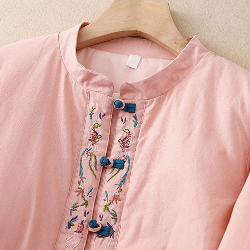 Buddha Stones Winter Flower Embroidery Frog-Button Long Sleeve Women's Thermal Jacket - image 9