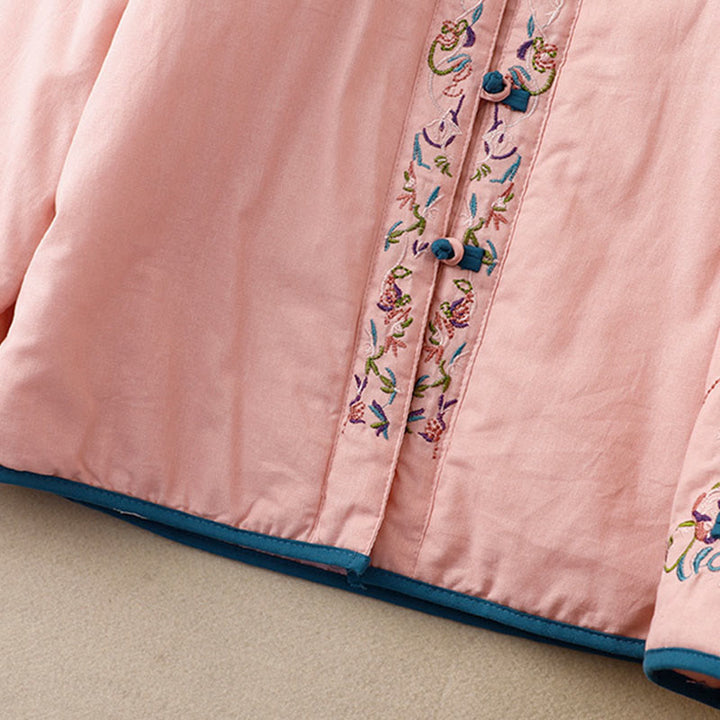 Buddha Stones Winter Flower Embroidery Frog-Button Long Sleeve Women's Thermal Jacket - image 10