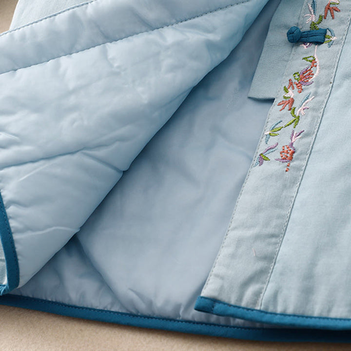 Buddha Stones Winter Flower Embroidery Frog-Button Long Sleeve Women's Thermal Jacket - image 5