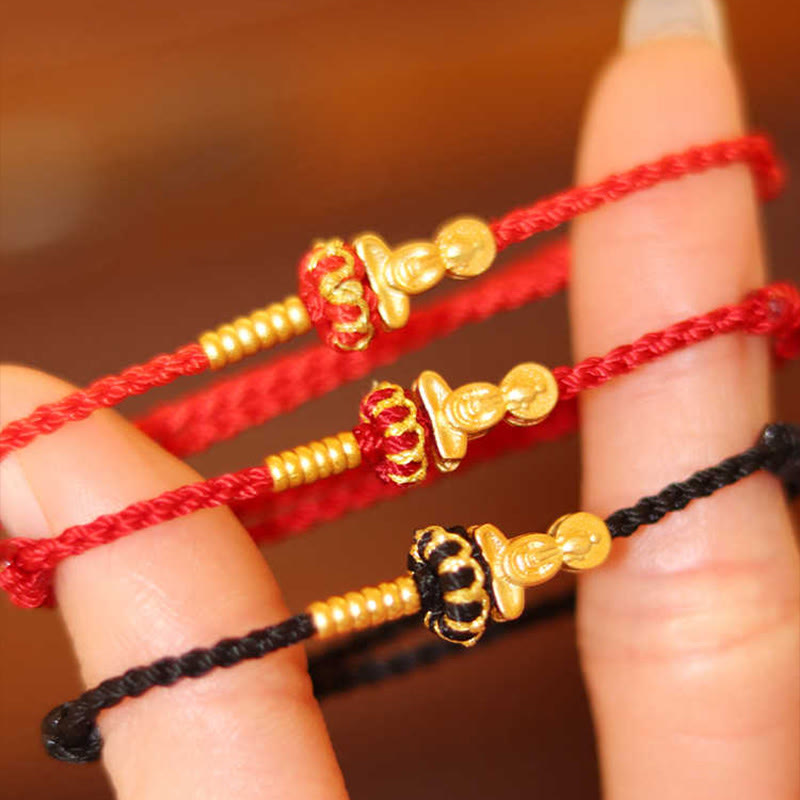 Buddha Stones Formless Buddha Lotus Knot Red String Protection Braided Bracelet - image 0