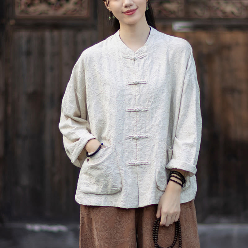 Buddha Stones Fall Jacquard Women's Frog-Button Long Sleeve Shirt Pants Cotton Linen Clothing - image 23