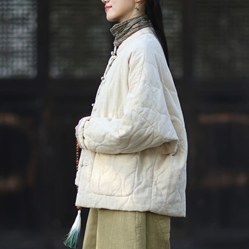 Buddha Stones Winter Curved Lines Frog-Button Ramie Cotton Long Sleeve Women's Thermal Jacket With Pockets - image 17