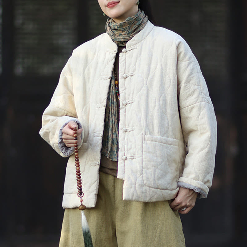 Buddha Stones Winter Curved Lines Frog-Button Ramie Cotton Long Sleeve Women's Thermal Jacket With Pockets - image 18