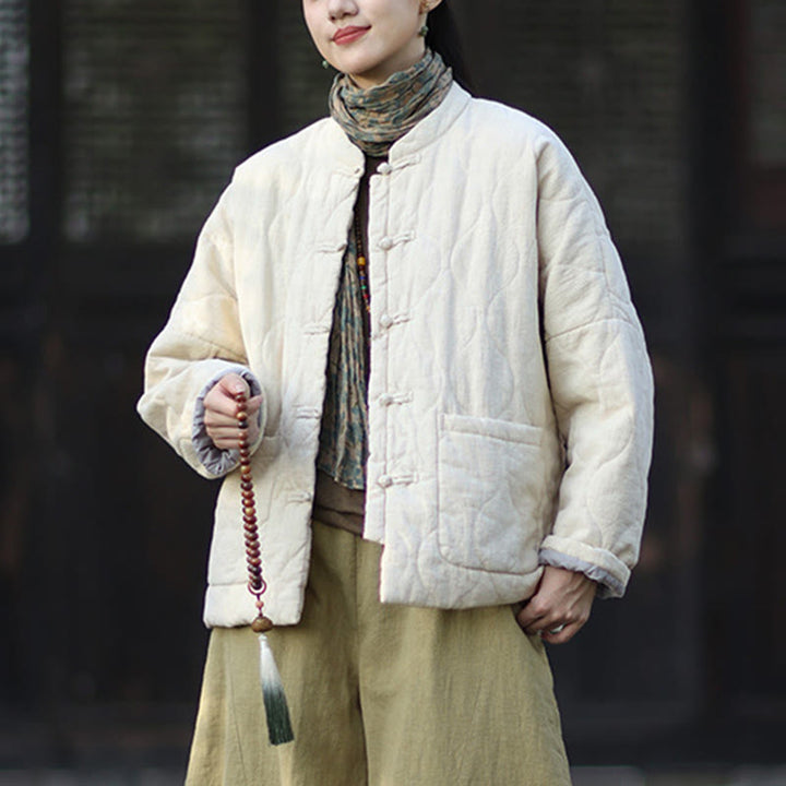 Buddha Stones Winter Curved Lines Frog-Button Ramie Cotton Long Sleeve Women's Thermal Jacket With Pockets - image 25