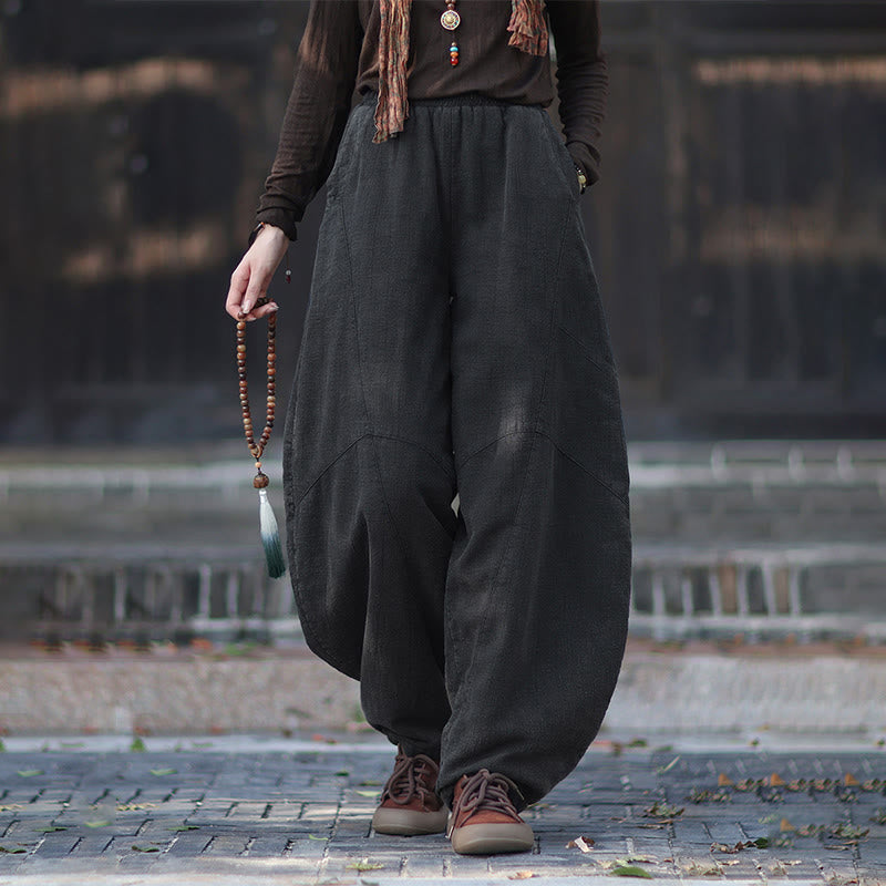 Buddha Stones Winter Elastic Waist Ramie Cotton Thermal Women's Pants With Pockets - DimGray - US6，UK/AU10，EU38 (L) - image 20