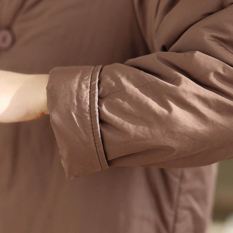 Buddha Stones Winter V-Neck Buttons Long Sleeve Thermal Women's Cotton Coat With Pockets - image 9