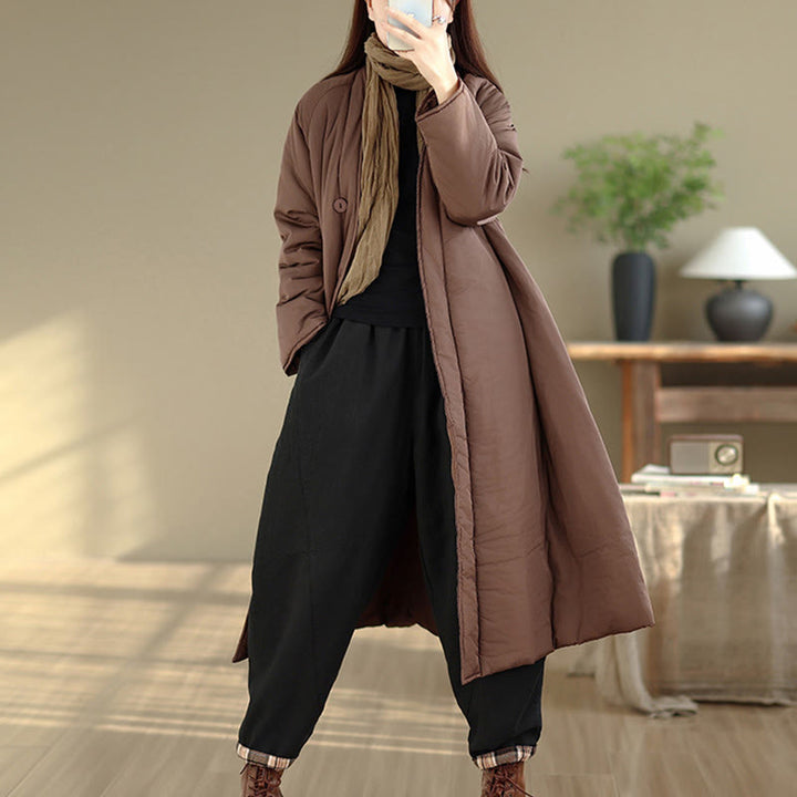 Buddha Stones Winter V-Neck Buttons Long Sleeve Thermal Women's Cotton Coat With Pockets - image 6