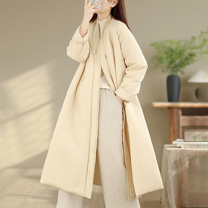 Buddha Stones Winter V-Neck Buttons Long Sleeve Thermal Women's Cotton Coat With Pockets - image 18