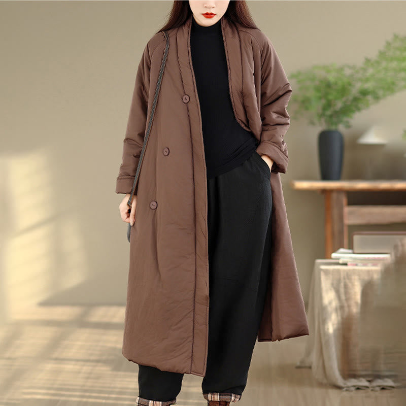 Buddha Stones Winter V-Neck Buttons Long Sleeve Thermal Women's Cotton Coat With Pockets - image 4