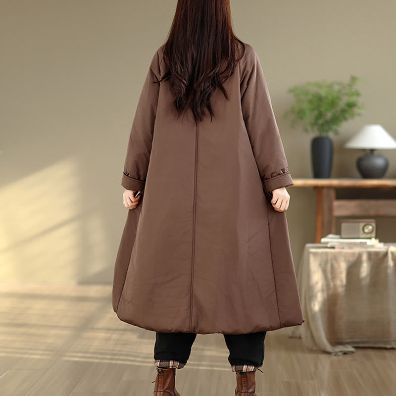 Buddha Stones Winter V-Neck Buttons Long Sleeve Thermal Women's Cotton Coat With Pockets - image 3