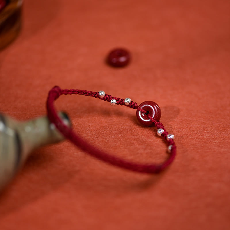 Buddha Stones Cinnabar Peace Buckle Handmade String Adjustable Blessing Bracelet Anklet - image 15