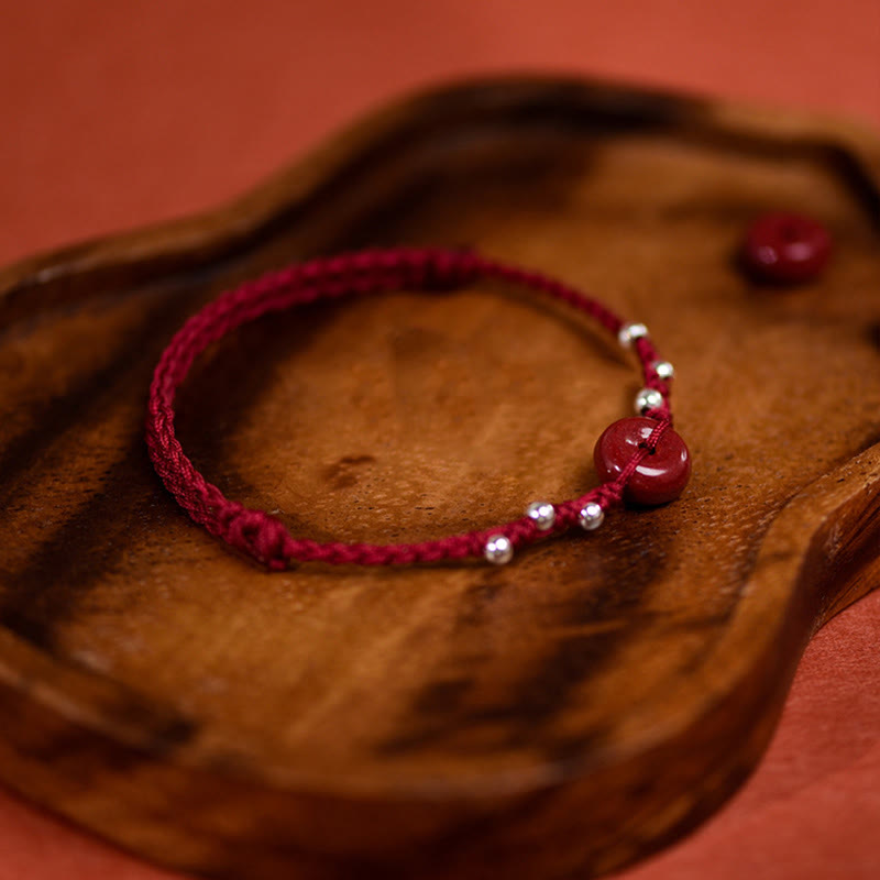 Buddha Stones Cinnabar Peace Buckle Handmade String Adjustable Blessing Bracelet Anklet - image 16