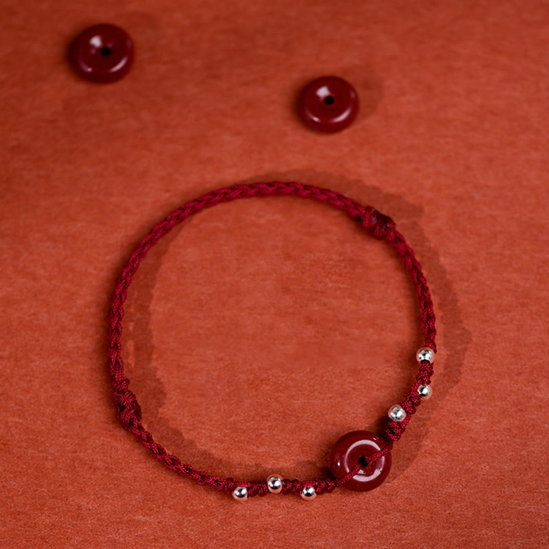 Buddha Stones Cinnabar Peace Buckle Handmade String Adjustable Blessing Bracelet Anklet - image 14
