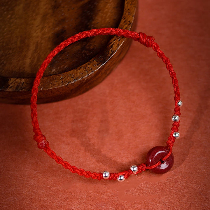Buddha Stones Cinnabar Peace Buckle Handmade String Adjustable Blessing Bracelet Anklet - image 2