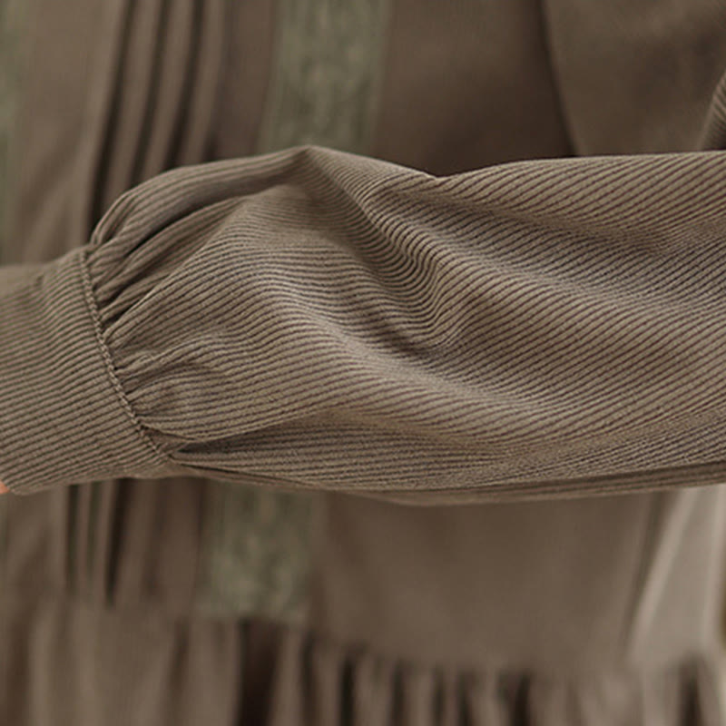 Buddha Stones Winter Pleated Buttons Down Long Sleeve Corduroy Women's Midi Dress With Pockets - image 10