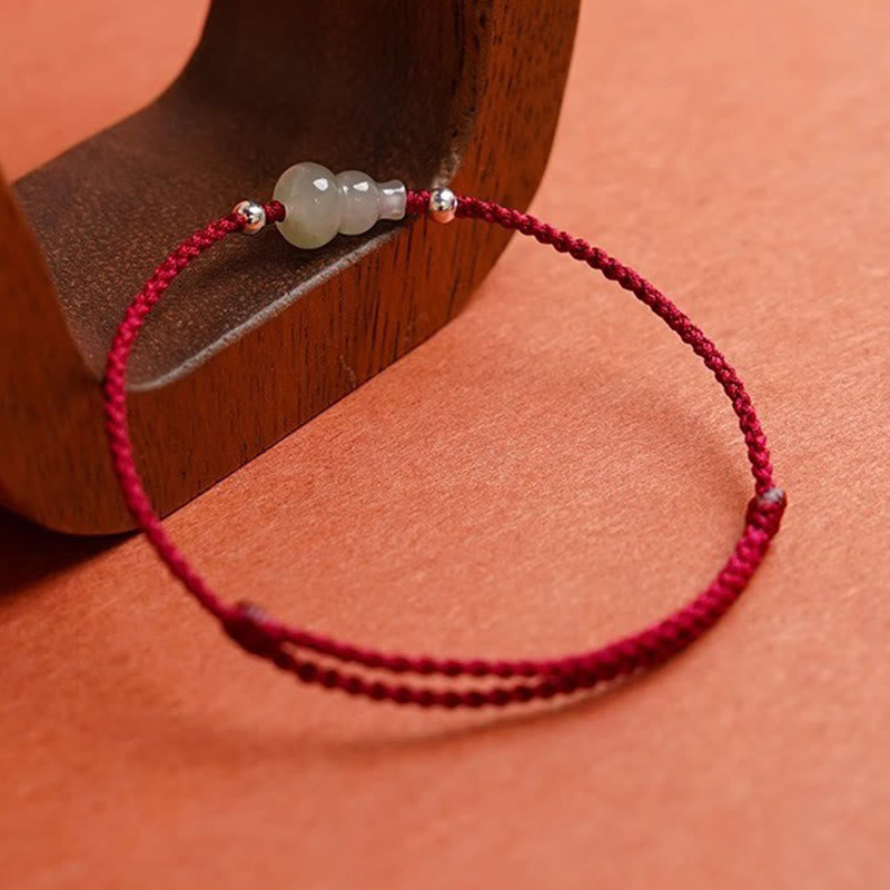 Buddha Stones Gourd Hetian Jade Red String Prosperity Bracelet Anklet - image 2