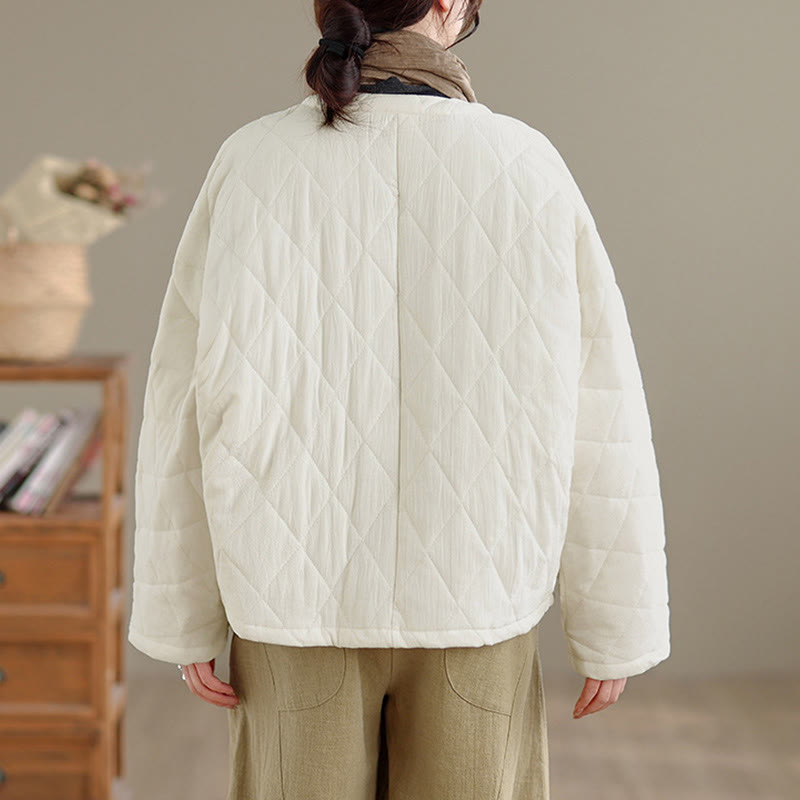 Buddha Stones Winter Frog-Button Diamond-shaped Lines Cotton Long Sleeve Women's Thermal Jacket With Pockets - image 19