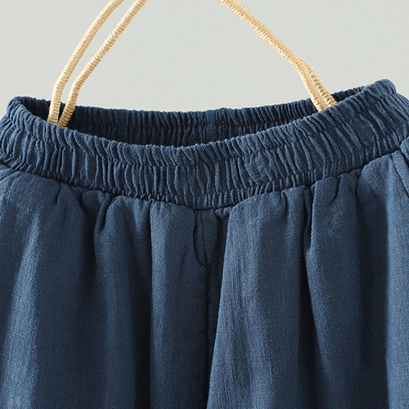 Buddha Stones Winter Elastic Waist Frog-Button Design Cotton Thermal Women's Straight Leg Pants With Pockets - image 2