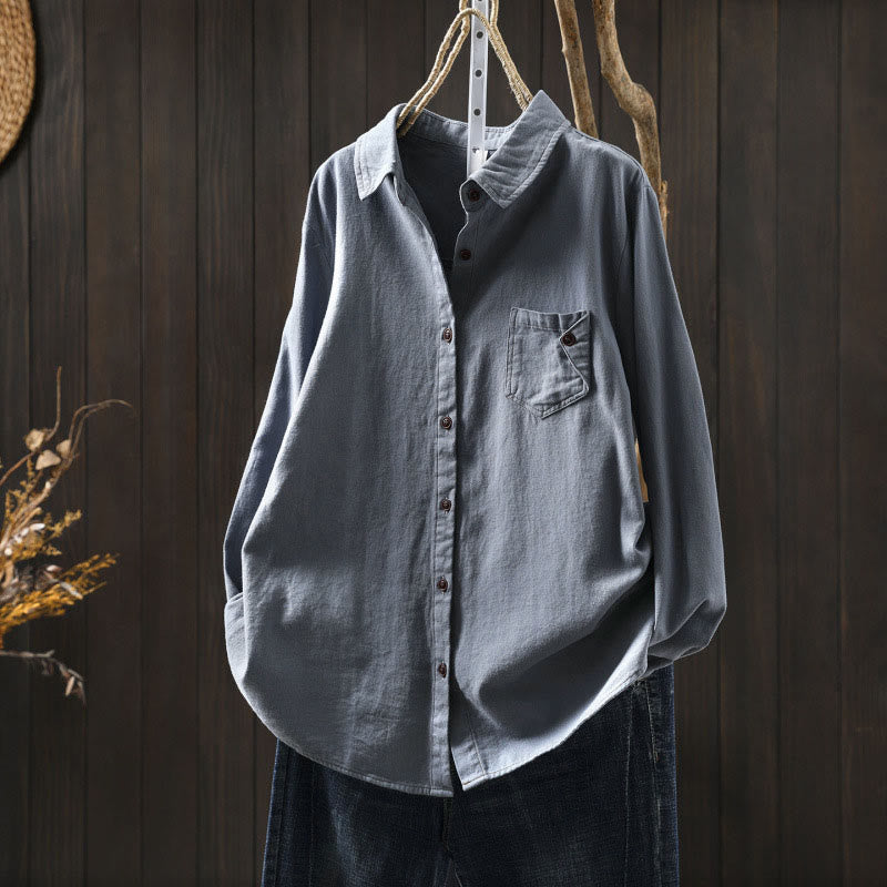 Buddha Stones Fall Buttons Down Pocket Decor Design Women's Stand Collar Long Sleeve Cotton Shirt - LightSteelBlue - US6，UK/AU10，EU38 (L) - image 18
