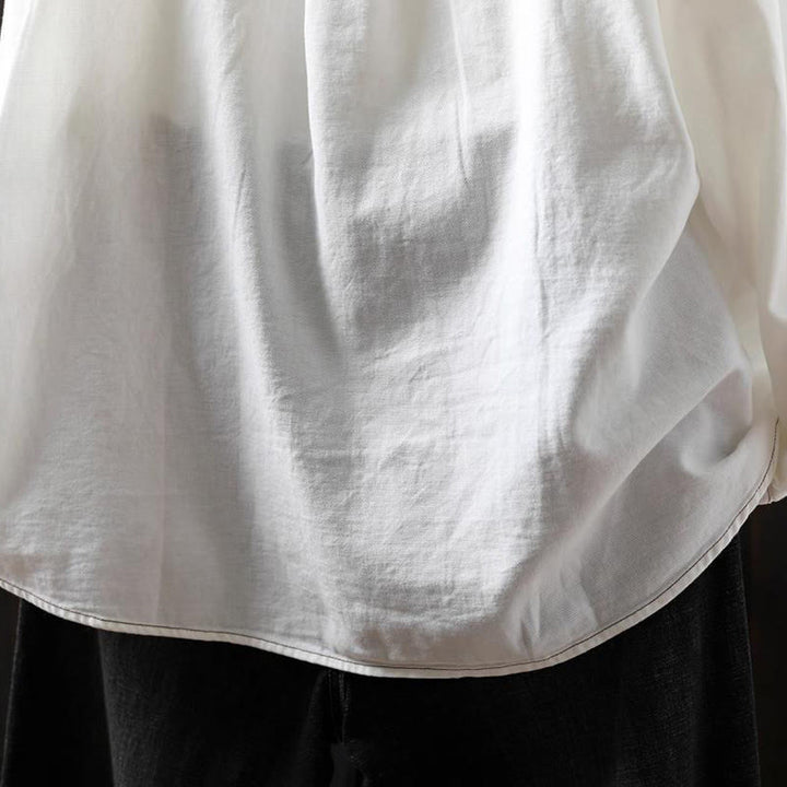 Buddha Stones Fall Buttons Down Pocket Decor Design Women's Stand Collar Long Sleeve Cotton Shirt - image 9