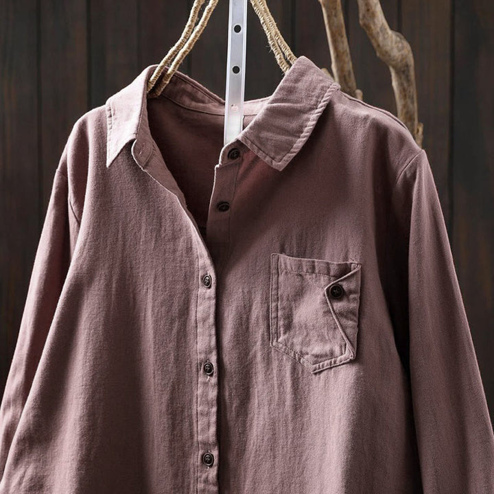 Buddha Stones Fall Buttons Down Pocket Decor Design Women's Stand Collar Long Sleeve Cotton Shirt - image 17