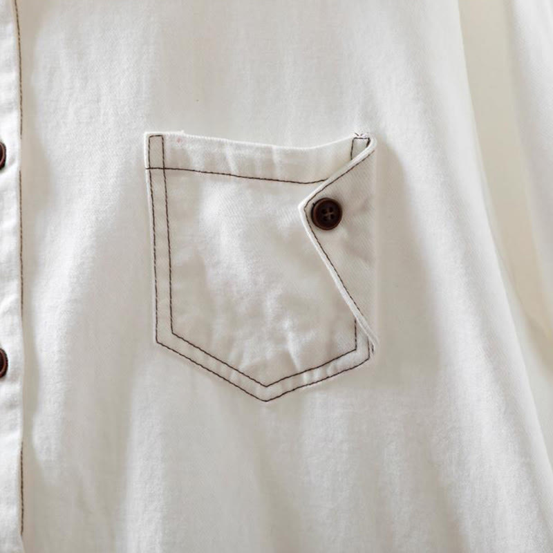 Buddha Stones Fall Buttons Down Pocket Decor Design Women's Stand Collar Long Sleeve Cotton Shirt - image 6